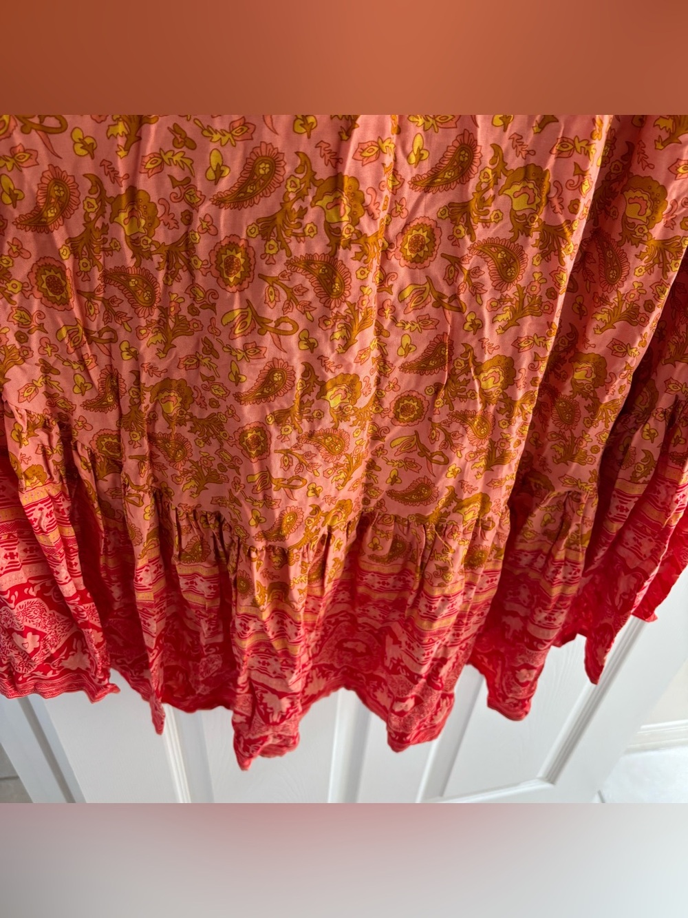 Rustty Dustty Boho Tiered Indie Floral Wrap Maxi Skirt Pink/Orange Women’s Large - Picture 5 of 9